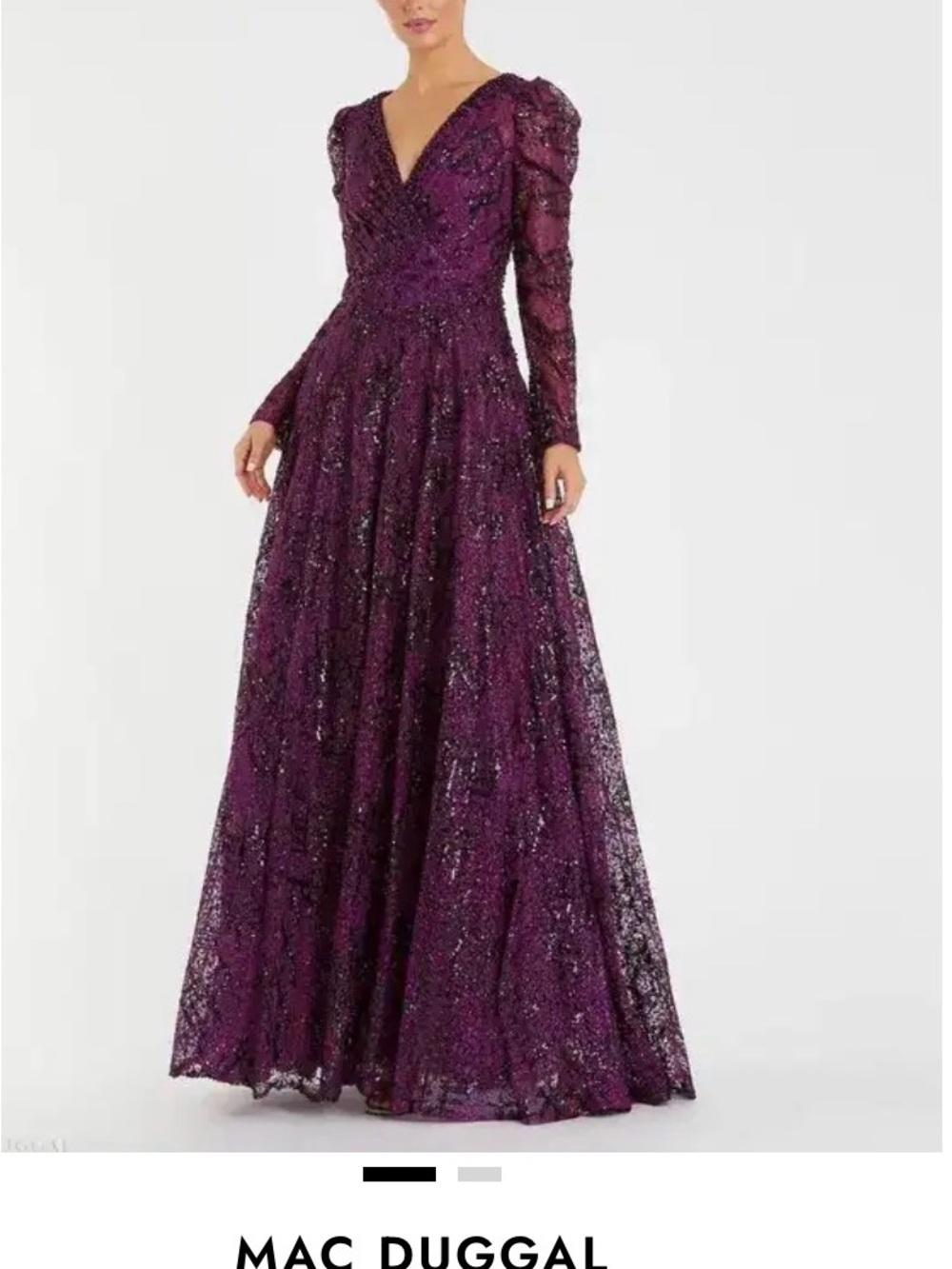 Mac Duggal Plum Lace Long Sleeve Evening Gown